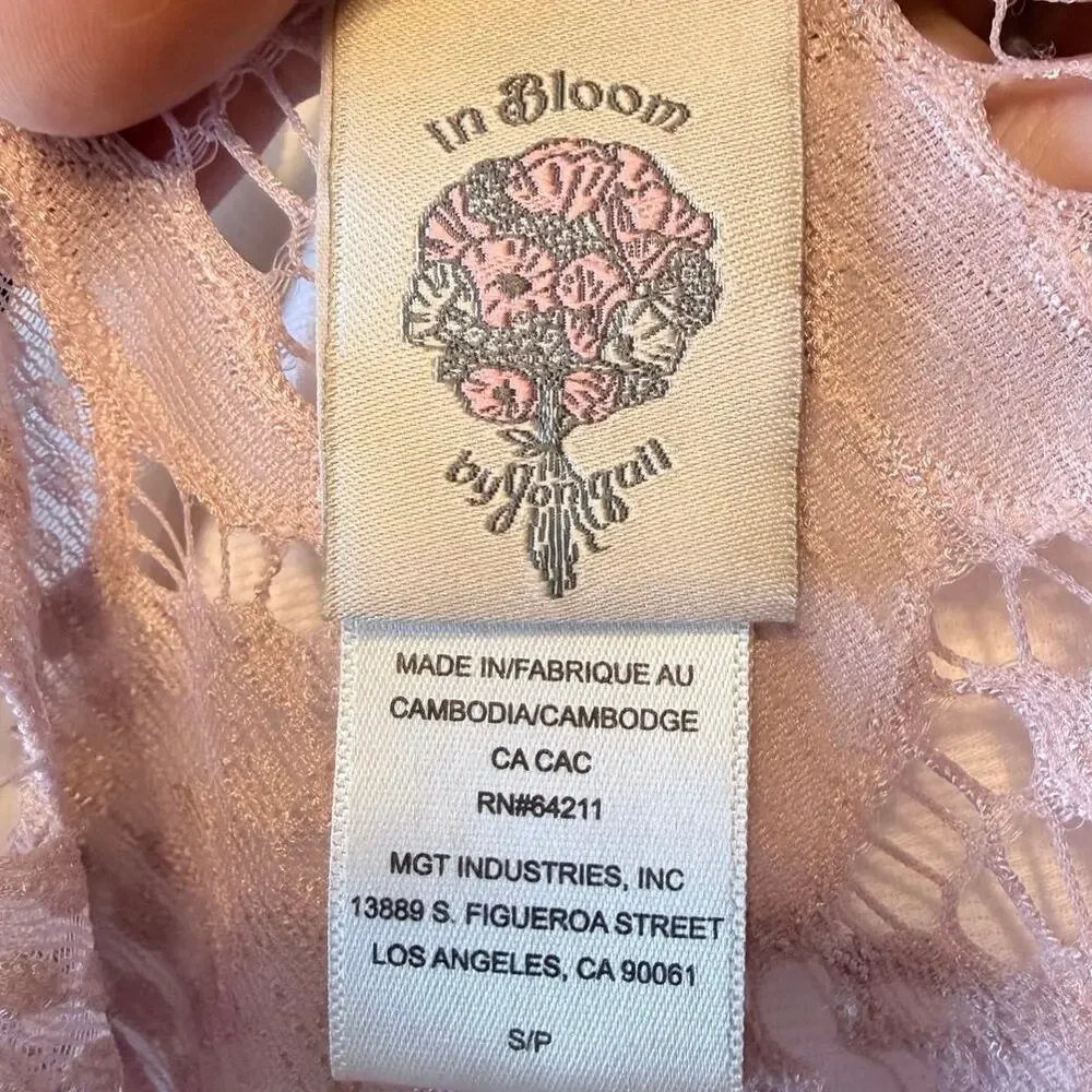 Vintage in bloom jonquil dusty baby pink lace slip lingerie tank mini dress S